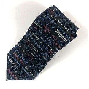 Math Formulas Tie 100% Silk Black Trigonometry Algebra Computer Gear Vintage